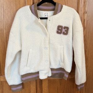 Hippie Rose Sherpa Varsity Jacket Small Cozy Teddy Fleece 93 Patch